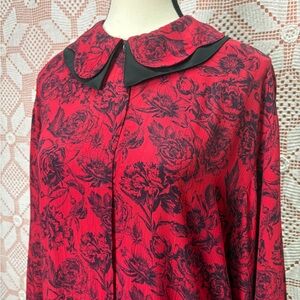Como Floral Blouse w/ Contrast Collar – Made in Hong Kong Sz 14